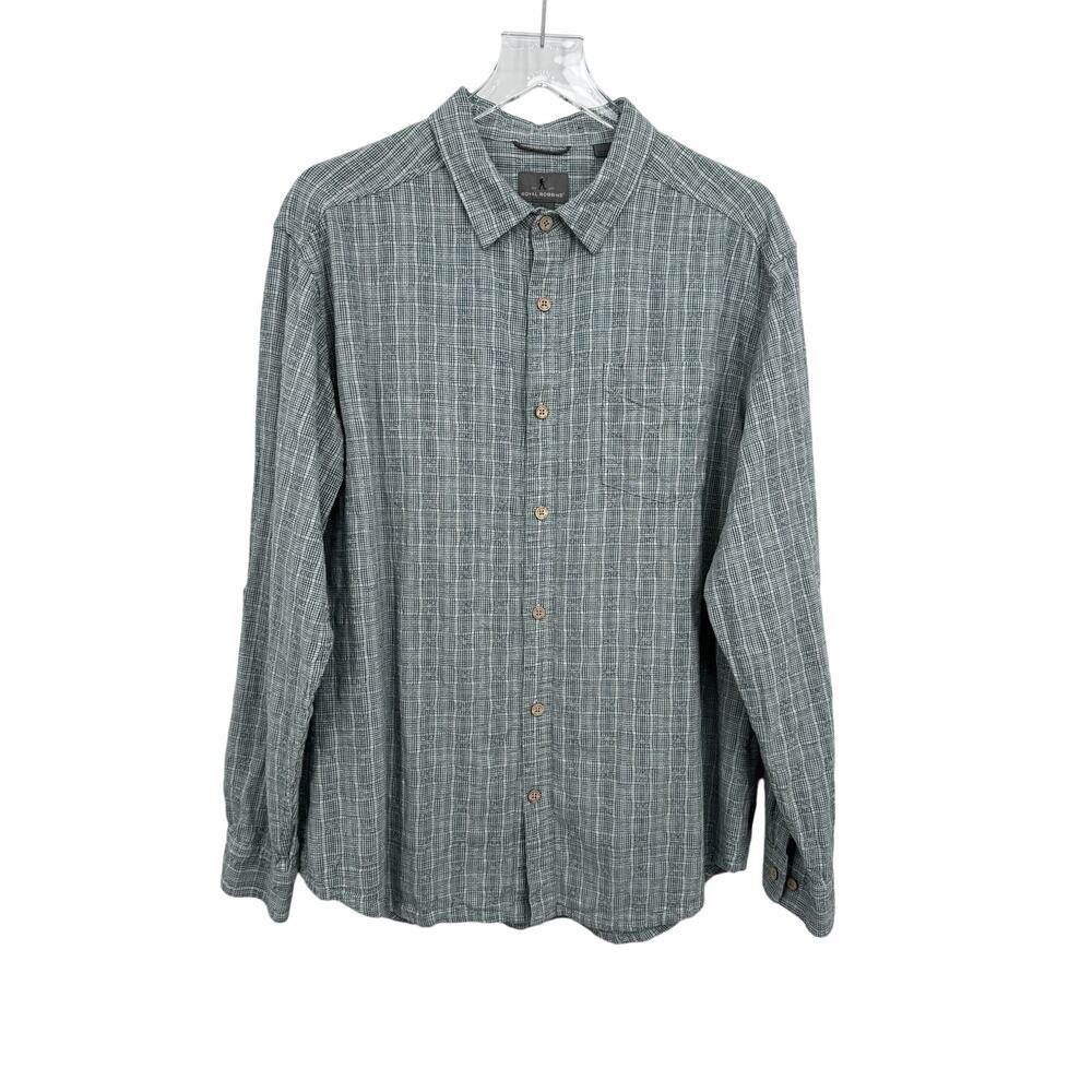 Royal Robbins shirt XL linen blend standard fit cool mesh plaid long tab sleeves